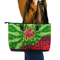 Let's Get Juicy Waterwasted Watermelon Leather Tote Bag Funny Cartoon Summer Fruit Party Art
