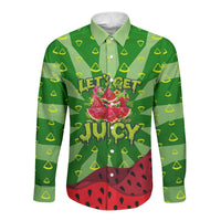 Let's Get Juicy Waterwasted Watermelon Long Sleeve Button Shirt Funny Cartoon Summer Fruit Party Art