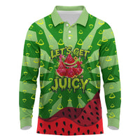 Let's Get Juicy Waterwasted Watermelon Long Sleeve Polo Shirt Funny Cartoon Summer Fruit Party Art