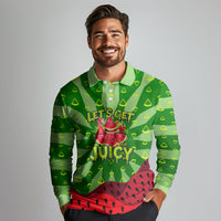 Let's Get Juicy Waterwasted Watermelon Long Sleeve Polo Shirt Funny Cartoon Summer Fruit Party Art
