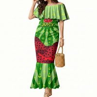Let's Get Juicy Waterwasted Watermelon Mermaid Dress Funny Cartoon Summer Fruit Party Art