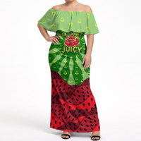 Let's Get Juicy Waterwasted Watermelon Off Shoulder Maxi Dress Funny Cartoon Summer Fruit Party Art