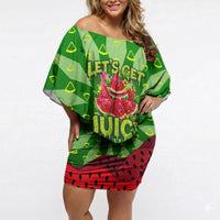 Let's Get Juicy Waterwasted Watermelon Off Shoulder Short Dress Funny Cartoon Summer Fruit Party Art