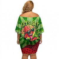 Let's Get Juicy Waterwasted Watermelon Off Shoulder Short Dress Funny Cartoon Summer Fruit Party Art