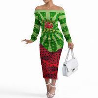 Let's Get Juicy Waterwasted Watermelon Off The Shoulder Long Sleeve Dress Funny Cartoon Summer Fruit Party Art