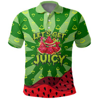 Let's Get Juicy Waterwasted Watermelon Polo Shirt Funny Cartoon Summer Fruit Party Art