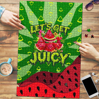 Let's Get Juicy Waterwasted Watermelon Puzzle Funny Cartoon Summer Fruit Party Art