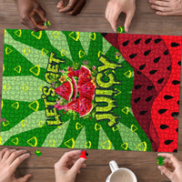 Let's Get Juicy Waterwasted Watermelon Puzzle Funny Cartoon Summer Fruit Party Art