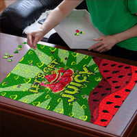 Let's Get Juicy Waterwasted Watermelon Puzzle Funny Cartoon Summer Fruit Party Art