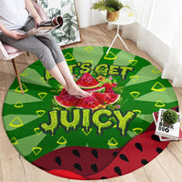 Let's Get Juicy Waterwasted Watermelon Round Carpet Funny Cartoon Summer Fruit Party Art