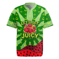 Let's Get Juicy Waterwasted Watermelon Rugby Jersey Funny Cartoon Summer Fruit Party Art