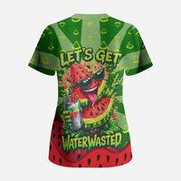 Let's Get Juicy Waterwasted Watermelon Scrub Top Funny Cartoon Summer Fruit Party Art