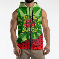 Let's Get Juicy Waterwasted Watermelon Sleeveless Zip Hoodie Funny Cartoon Summer Fruit Party Art