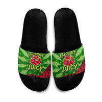 Let's Get Juicy Waterwasted Watermelon Slide Sandals Funny Cartoon Summer Fruit Party Art