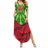Let's Get Juicy Waterwasted Watermelon Summer Maxi Dress Funny Cartoon Summer Fruit Party Art