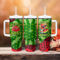 Let's Get Juicy Waterwasted Watermelon Tumbler With Handle Funny Cartoon Summer Fruit Party Art
