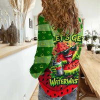 Let's Get Juicy Waterwasted Watermelon Women Casual Shirt Funny Cartoon Summer Fruit Party Art