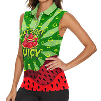 Let's Get Juicy Waterwasted Watermelon Women Sleeveless Polo Shirt Funny Cartoon Summer Fruit Party Art