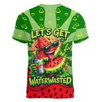 Let's Get Juicy Waterwasted Watermelon Women V-Neck T-Shirt Funny Cartoon Summer Fruit Party Art