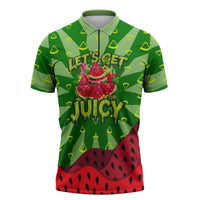 Let's Get Juicy Waterwasted Watermelon Zipper Polo Shirt Funny Cartoon Summer Fruit Party Art