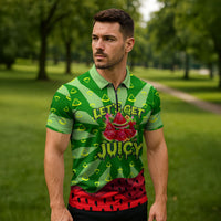 Let's Get Juicy Waterwasted Watermelon Zipper Polo Shirt Funny Cartoon Summer Fruit Party Art