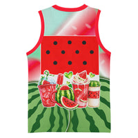 Summer Vibes Watermelon Basketball Jersey Drinks And Fruit - Vibrant Watercolor Style - Tropical Vacation Art