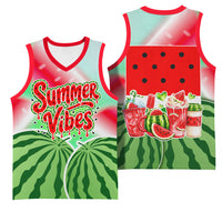 Summer Vibes Watermelon Basketball Jersey Drinks And Fruit - Vibrant Watercolor Style - Tropical Vacation Art