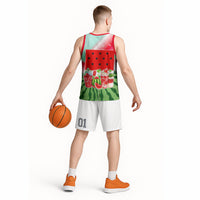 Summer Vibes Watermelon Basketball Jersey Drinks And Fruit - Vibrant Watercolor Style - Tropical Vacation Art