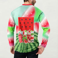 Summer Vibes Watermelon Button Sweatshirt Drinks And Fruit - Vibrant Watercolor Style - Tropical Vacation Art