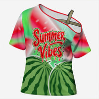 Summer Vibes Watermelon Cross Shoulder Shirt Drinks And Fruit - Vibrant Watercolor Style - Tropical Vacation Art