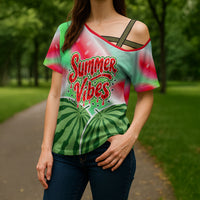 Summer Vibes Watermelon Cross Shoulder Shirt Drinks And Fruit - Vibrant Watercolor Style - Tropical Vacation Art