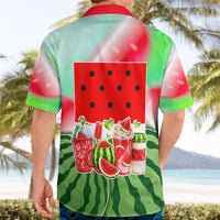 Summer Vibes Watermelon Hawaiian Shirt Drinks And Fruit - Vibrant Watercolor Style - Tropical Vacation Art