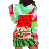 Summer Vibes Watermelon Hoodie Dress Drinks And Fruit - Vibrant Watercolor Style - Tropical Vacation Art