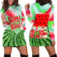 Summer Vibes Watermelon Hoodie Dress Drinks And Fruit - Vibrant Watercolor Style - Tropical Vacation Art