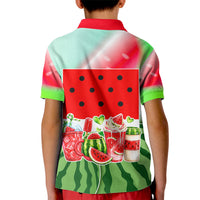 Summer Vibes Watermelon Kid Polo Shirt Drinks And Fruit - Vibrant Watercolor Style - Tropical Vacation Art