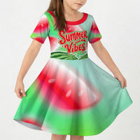 Summer Vibes Watermelon Kid Short Sleeve Dress Drinks And Fruit - Vibrant Watercolor Style - Tropical Vacation Art
