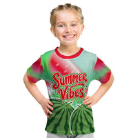 Summer Vibes Watermelon Kid T Shirt Drinks And Fruit - Vibrant Watercolor Style - Tropical Vacation Art