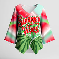 Summer Vibes Watermelon Kimono Sleeve Blouse Drinks And Fruit - Vibrant Watercolor Style - Tropical Vacation Art