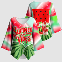Summer Vibes Watermelon Kimono Sleeve Blouse Drinks And Fruit - Vibrant Watercolor Style - Tropical Vacation Art