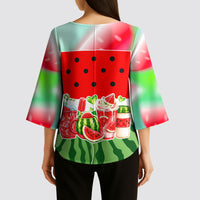 Summer Vibes Watermelon Kimono Sleeve Blouse Drinks And Fruit - Vibrant Watercolor Style - Tropical Vacation Art