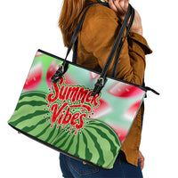 Summer Vibes Watermelon Leather Tote Bag Drinks And Fruit - Vibrant Watercolor Style - Tropical Vacation Art