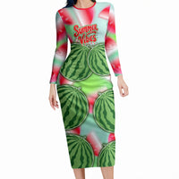 Summer Vibes Watermelon Long Sleeve Bodycon Dress Drinks And Fruit - Vibrant Watercolor Style - Tropical Vacation Art