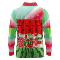 Summer Vibes Watermelon Long Sleeve Polo Shirt Drinks And Fruit - Vibrant Watercolor Style - Tropical Vacation Art