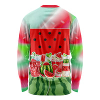Summer Vibes Watermelon Long Sleeve Shirt Drinks And Fruit - Vibrant Watercolor Style - Tropical Vacation Art