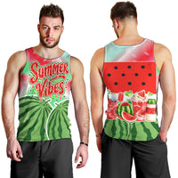 Summer Vibes Watermelon Men Tank Top Drinks And Fruit - Vibrant Watercolor Style - Tropical Vacation Art