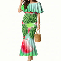 Summer Vibes Watermelon Mermaid Dress Drinks And Fruit - Vibrant Watercolor Style - Tropical Vacation Art
