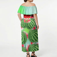 Summer Vibes Watermelon Off Shoulder Maxi Dress Drinks And Fruit - Vibrant Watercolor Style - Tropical Vacation Art