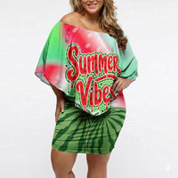 Summer Vibes Watermelon Off Shoulder Short Dress Drinks And Fruit - Vibrant Watercolor Style - Tropical Vacation Art