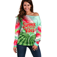 Summer Vibes Watermelon Off Shoulder Sweater Drinks And Fruit - Vibrant Watercolor Style - Tropical Vacation Art