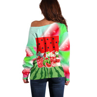 Summer Vibes Watermelon Off Shoulder Sweater Drinks And Fruit - Vibrant Watercolor Style - Tropical Vacation Art
